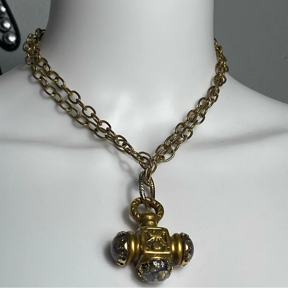 Antique 18th-century brass Italian Etruscan fob charm necklace 38” - Picture 7 of 13